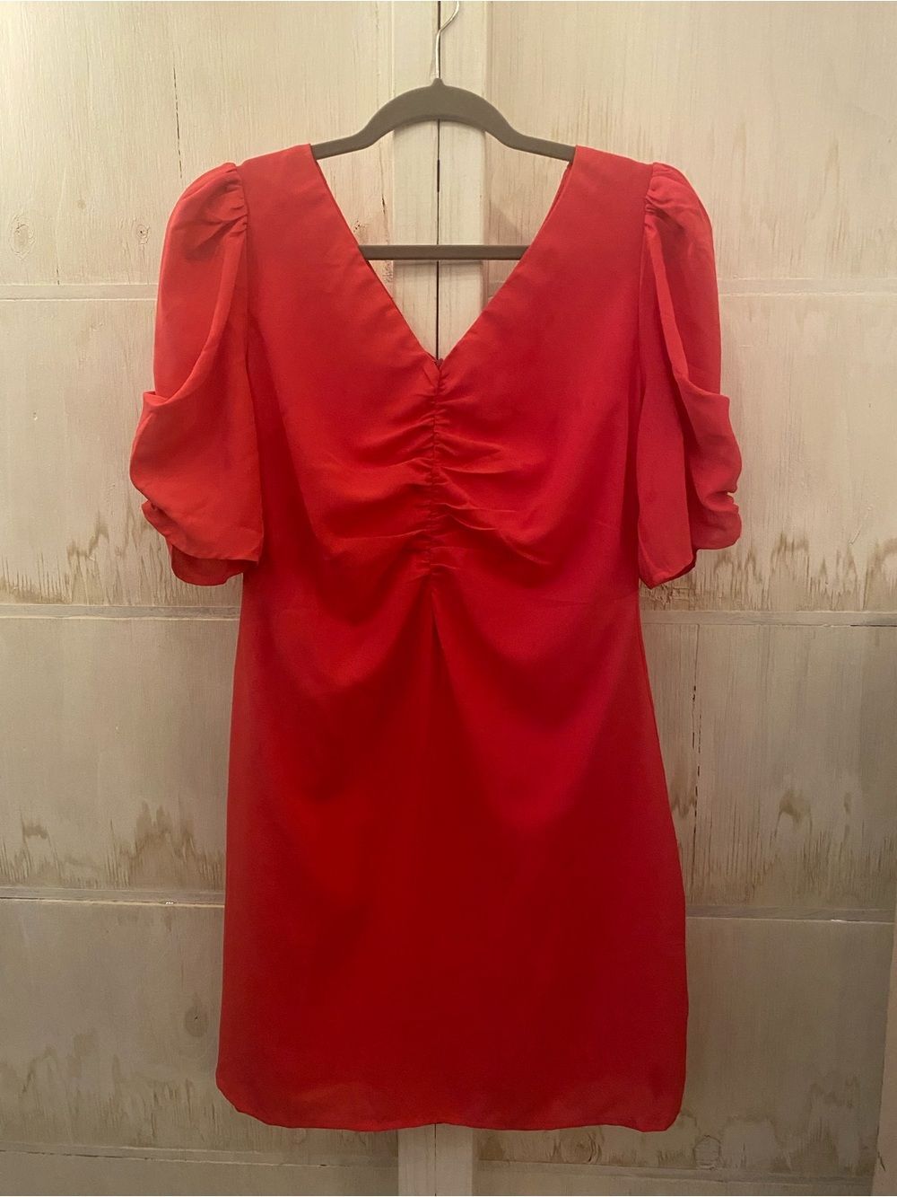 Hot Pink Large V-Neck Short Puff Sleeve Midi Dress Barbie Preppy